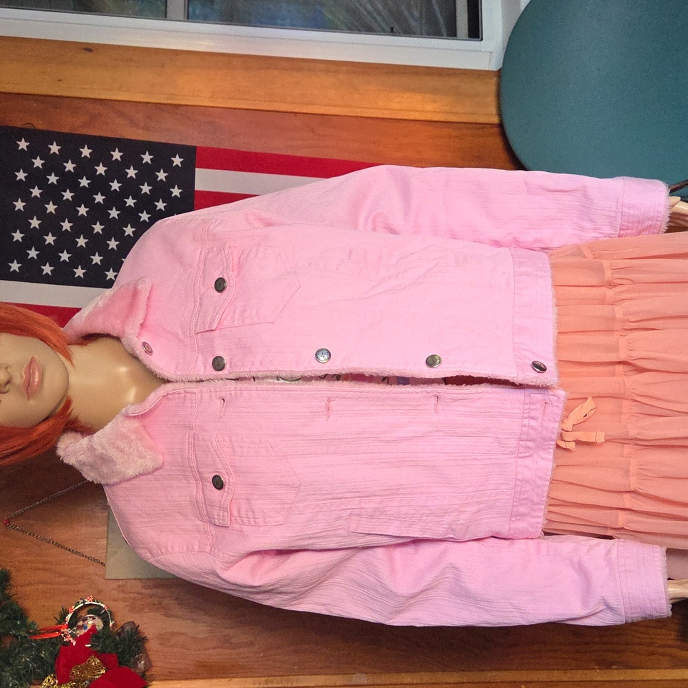 Women's Pink Bomber Jacket with Faux Fur Collar